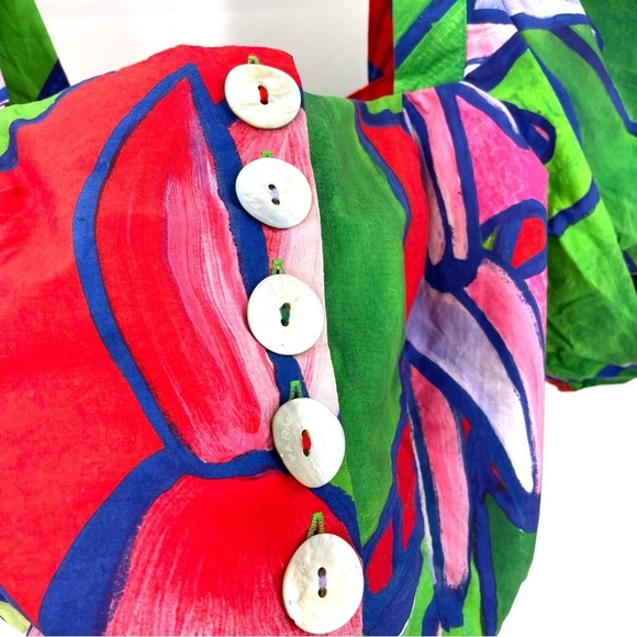 FARM RIO Anthropologie Tropical Bunch Puff Balloon Sleeve Cropped Blouse Top - Picture 7 of 9